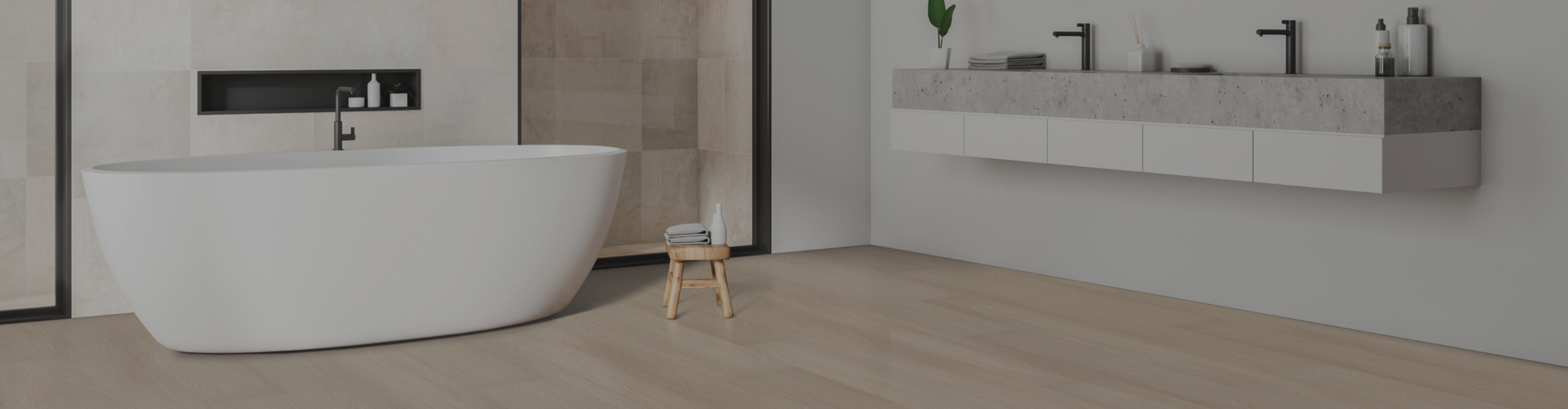 waterproof flooring in a bathroom with freestanding tub