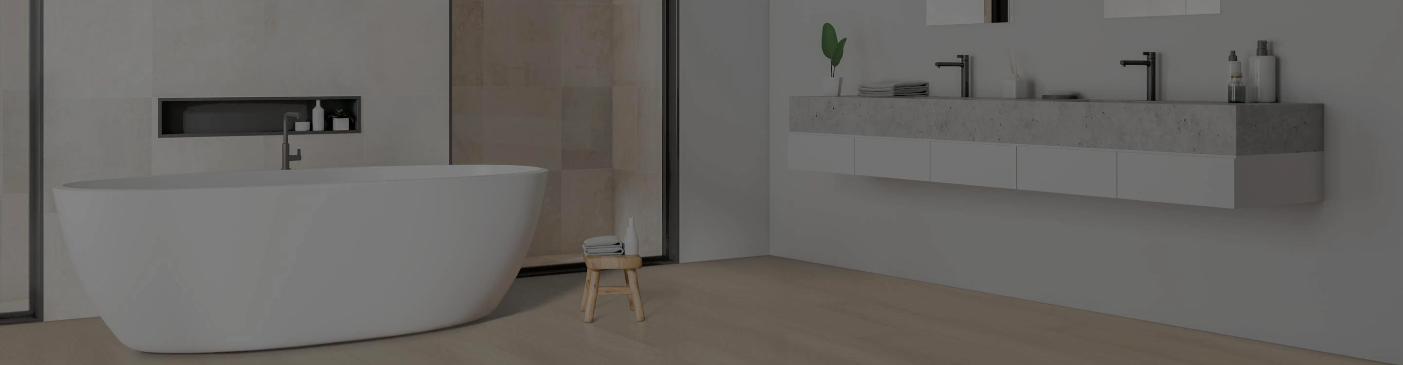 waterproof flooring in a bathroom with freestanding tub